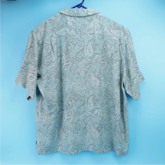 Caribbean Silk Blend Blue Paisley Button Up Shirt Mens Short Sleeve Size XL - Picture 2 of 4